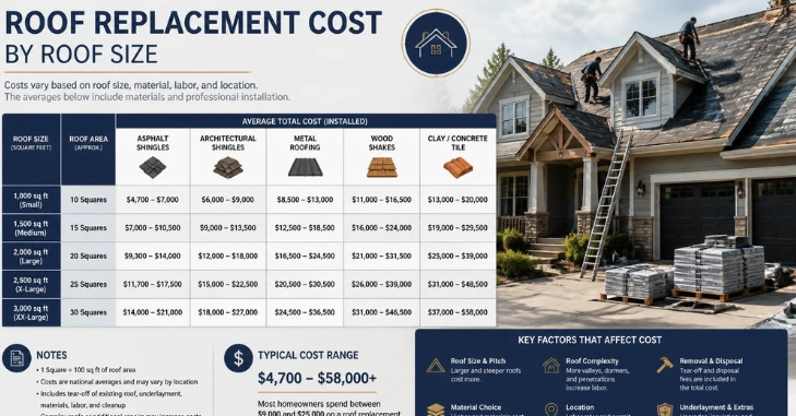 Roof Replacement Cost by Roof Size